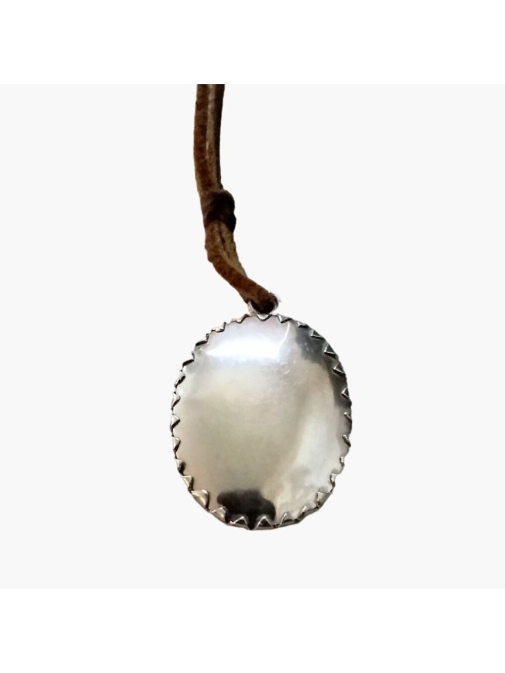 Buddhist Amulet Necklace Brown Leather Cord Silver Tone Pendant Spiritual VTG - Picture 4 of 5